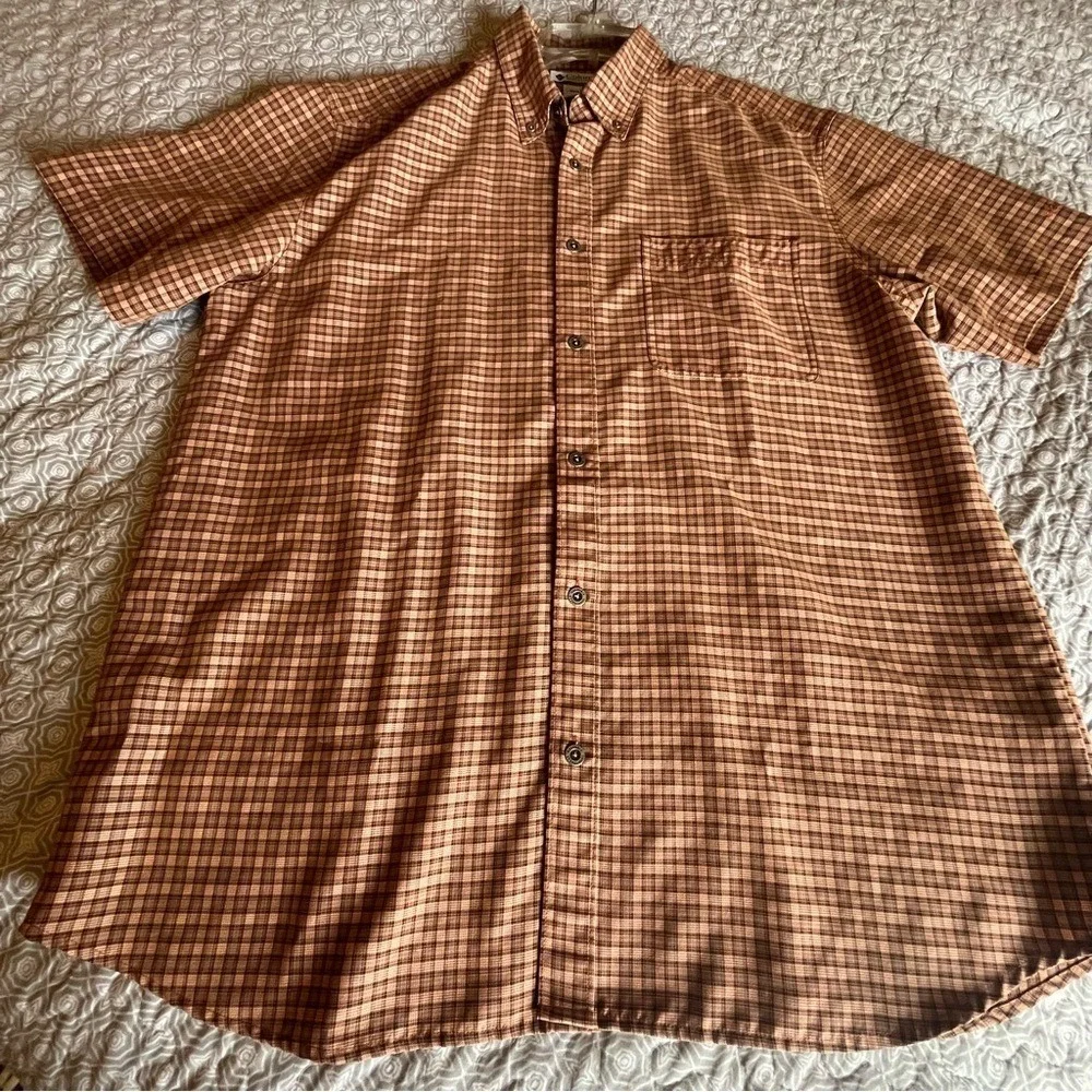 Columbia Mens Plaid Short Sleeve‎ Button Down Shirt Brown Tan Size Large L